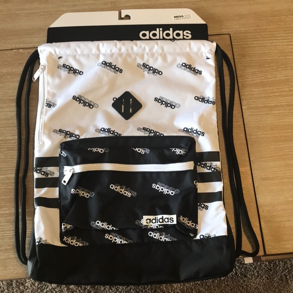 NWT black and white adidas drawstring bag